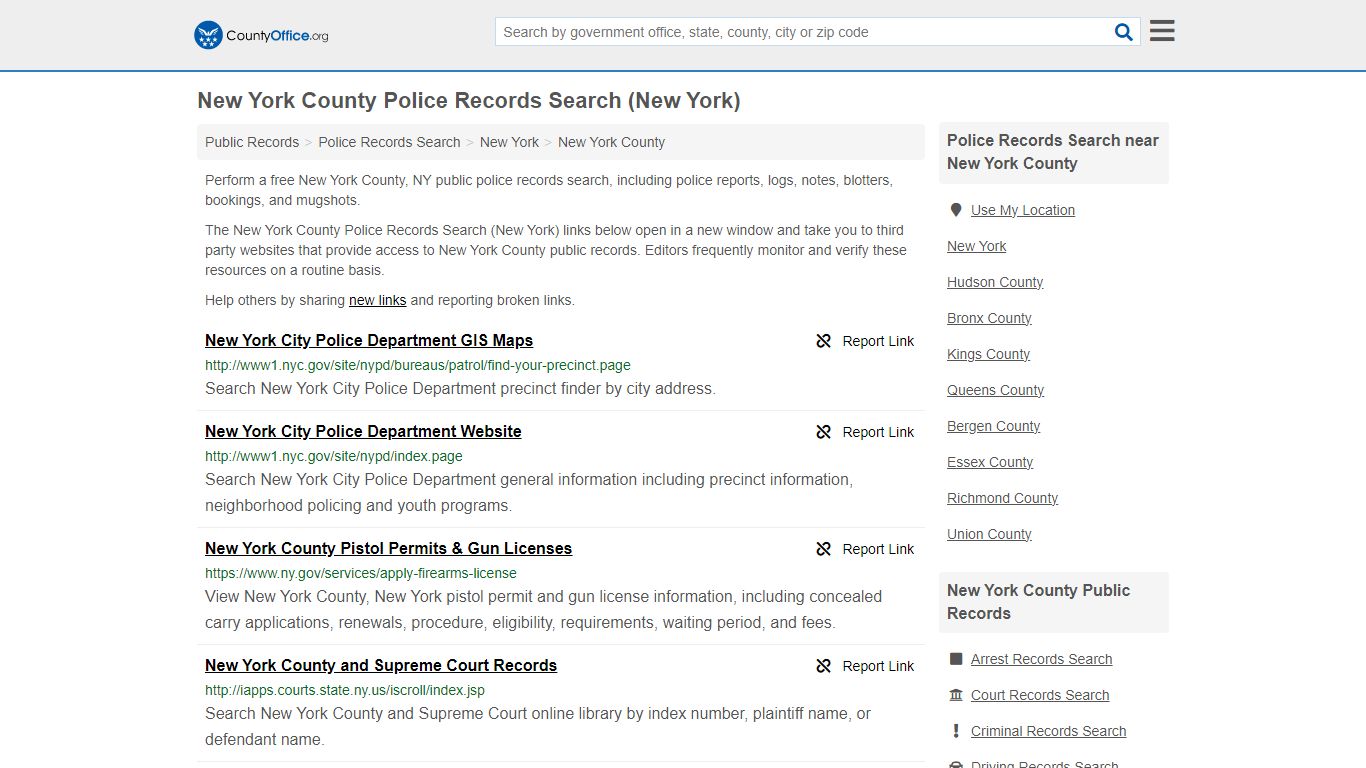 New York County Police Records Search (New York) - County Office